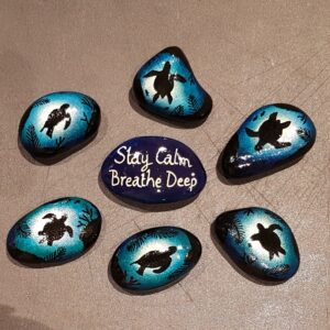 This beautiful image really does encourage the deep inhalation of positive thought and the exhalation of negative energies.  This is a lovely little stone to keep to hand for those more trying times. £4.50 each with or without wording on the reverse.