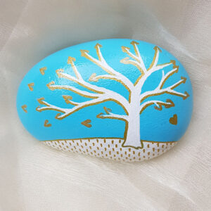 hand painted commemorative stone with tree