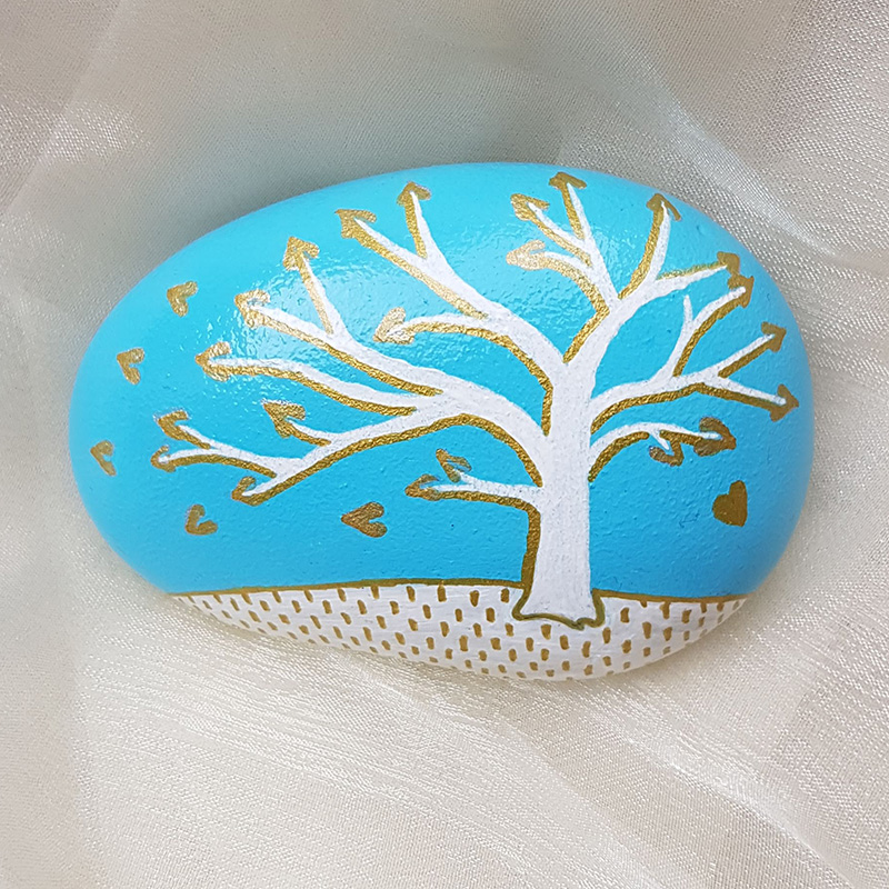 hand painted commemorative stone with tree